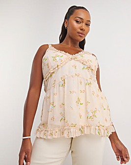 Ivory Floral Print Occasion Frill Cami