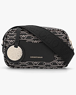 Emporio Armani Piped Logo Black & Beige Patterned Camera Bag