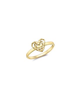 9ct Yellow Gold Diamond Cut Open-Heart Ring