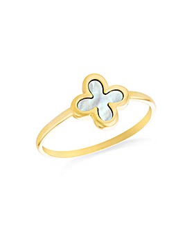 9ct Yellow Gold Clover Mother of Pearl Ring