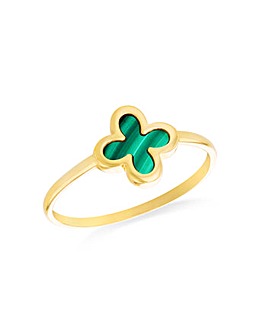 9ct Yellow Gold Clover Malachite Ring