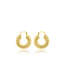 9ct Yellow Gold Thick Twist  Hoop Earrings