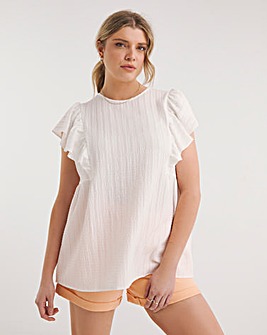 White Textured Frill Detail Top