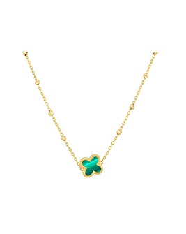 9ct Yellow Gold Malachite Clover Necklace