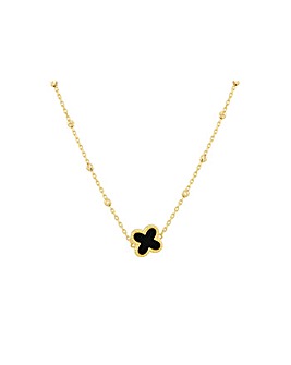 9ct Yellow Gold Black Onyx Clover Necklace