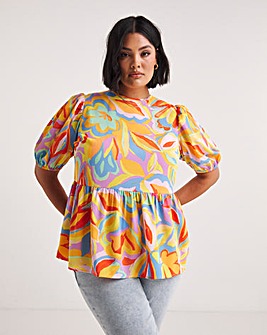 Peplum Printed Short Sleeved Blouse