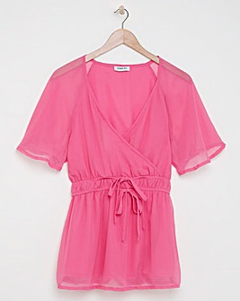 Pink Georgette Blouse With Angel Sleeve and Waist Detail