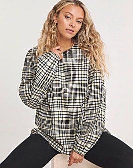 Lime Check Long Sleeve V Neck Textured Top