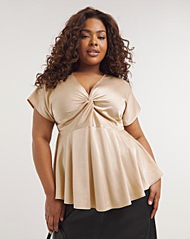 Champagne Twist Front Satin Blouse