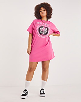 Pink Rock Graphic T-Shirt Dress