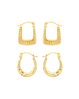 9 Carat Gold 2 Small Creole Earrings Set