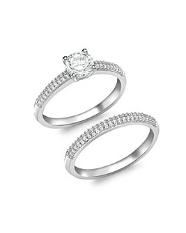 9 Carat White Gold Pave CZ Bridal Set