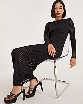Black Textured Jersey Midaxi Dress