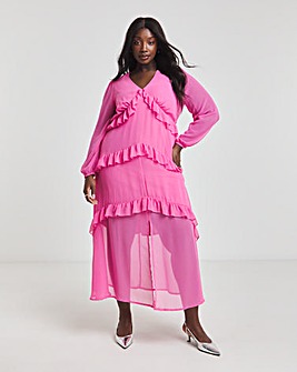 Boutique Pink Long Sleeve Frill Tiered Maxi Dress