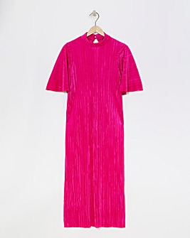 Simply Be Pink Plisse Midi Dress With Angel Sleeves