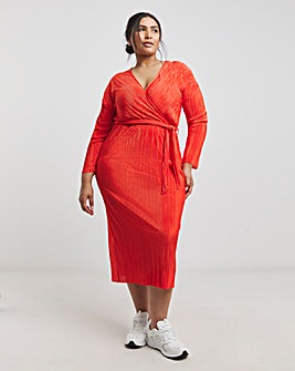 Plisse Wrap Front Midi Dress