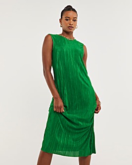 Green Plisse Sleeveless Midi Dress