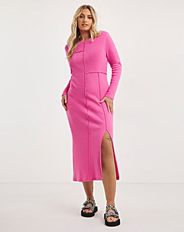 Pink Exposed Seam Midi Dress