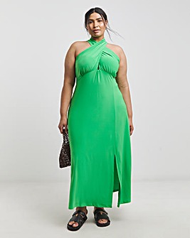 Green Halterneck Jersey Maxi Dress