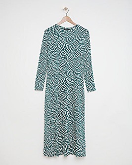Green Checkerboard Printed Midaxi T-Shirt Dress