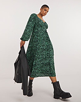 Green Animal Print Corset Detail Midi Dress