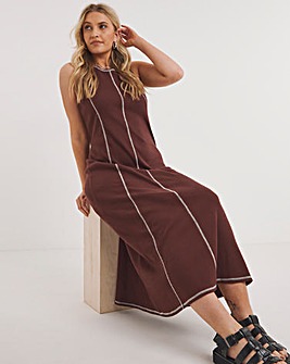 Chocolate Contrast Stitch Midaxi Column Dress