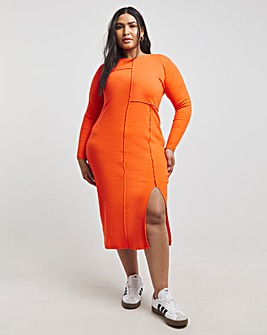 Orange Contrast Stitch Midi Column Dress