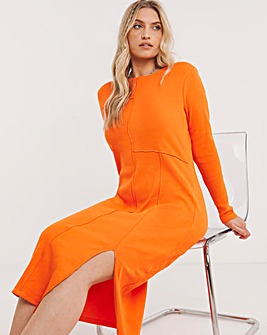 Orange Contrast Stitch Midi Column Dress