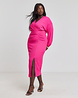 Pink Textured Jersey Ruched Midaxi Column Dress