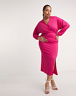 Pink Textured Jersey Ruched Midaxi Column Dress