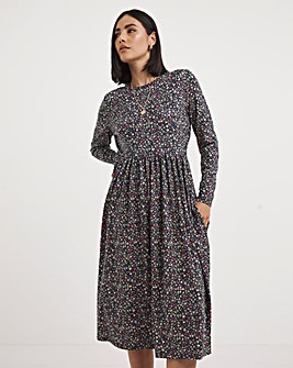 Ditsy Floral Supersoft Midi Dress With Pockets