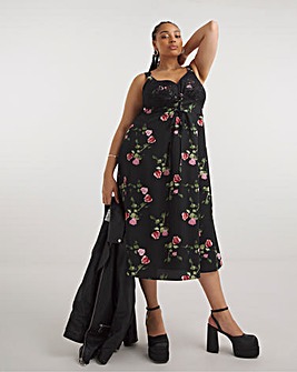 Floral Print Lace Detail Corset Slip Dress