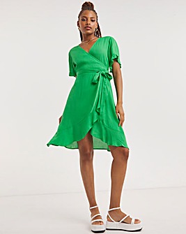 Green Crinkle Wrap Dress With EcoVero TM Viscose