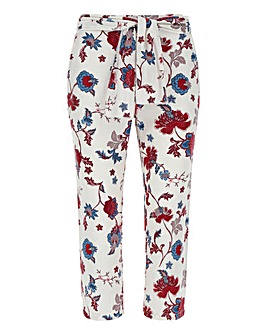 Floral Linen Rich Tie Waist Crop Trousers