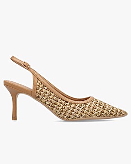 Daniel Rachel Tan Woven Sling Back Heeled Court Shoes Standard Fit