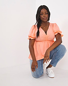 Peach Ruched Front Short Sleeve Top