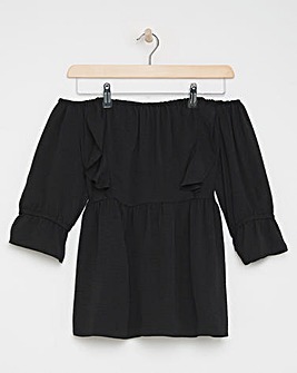 Black Ruffle Front Bardot Blouse
