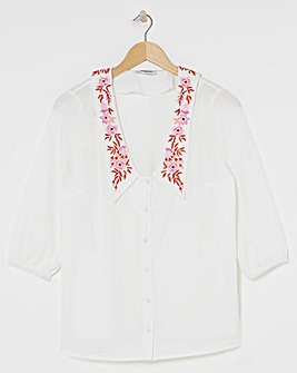 Simply Be Ivory Poplin Blouse with Embroidered Collar