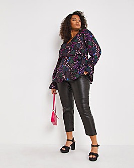 Star Jacquard Wrap Blouse with Frill Cuffs