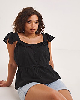 Black Broderie Blouse With Frill Sleeve