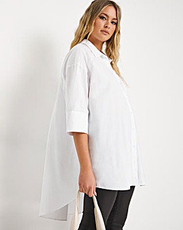 White Cotton Dipped Back Pocket Front Shirt