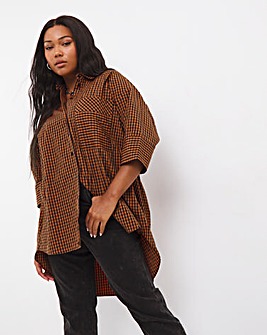 Gingham Cotton Dipped Back Pocket Front Shirt