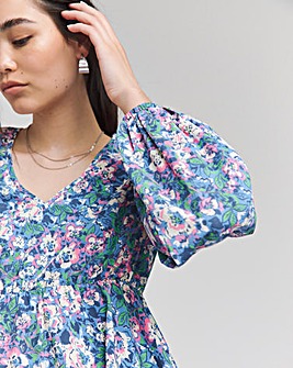 Floral Print Long Sleeve V Neck Peplum Blouse