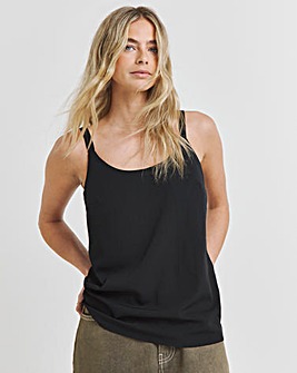 Black Lightweight Woven Scoop Neck Cami Top