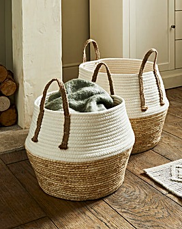 Julipa Set of Two Natural and White Belly Basket