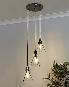 3 Light Black Industrial Multi Drop Pendant