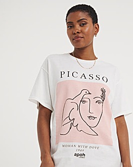 White Picasso Woman With Dove Graphic T-Shirt