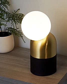 Matt Black & Satin Brass Lamp With White Glass Shade