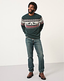 FatFace Reindeer Christmas Jumper (Regular & Tall) - Green