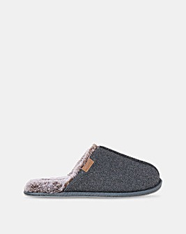 FatFace Harvey Check Mule Slipper - Grey